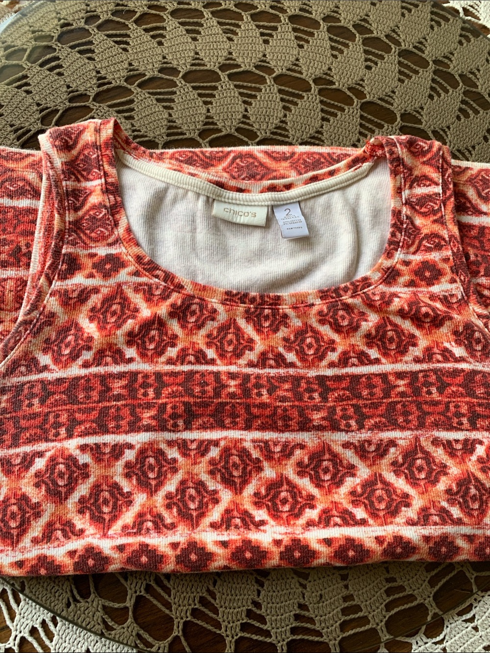 Chico's Red & Cream Geometric Print Tank